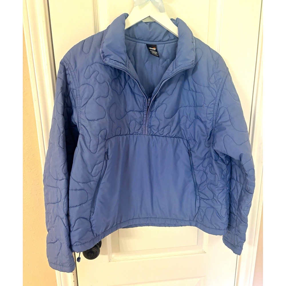 Avia Women's Quilted Quarter Zip Pullover Jacket Blue L  Mock Neck Puffer Coat